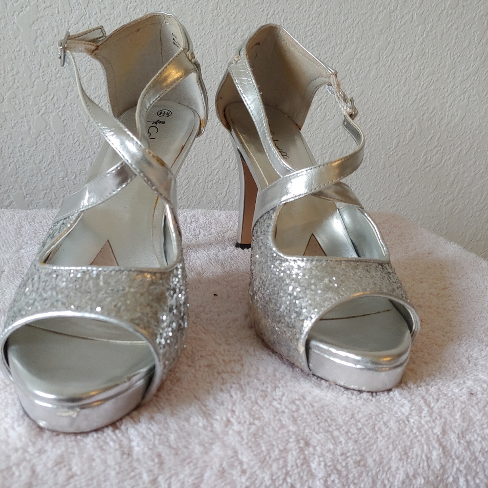Coloriffics Silver Glitter Platform Heels